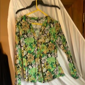 Floral Green and Yellow Women's Top